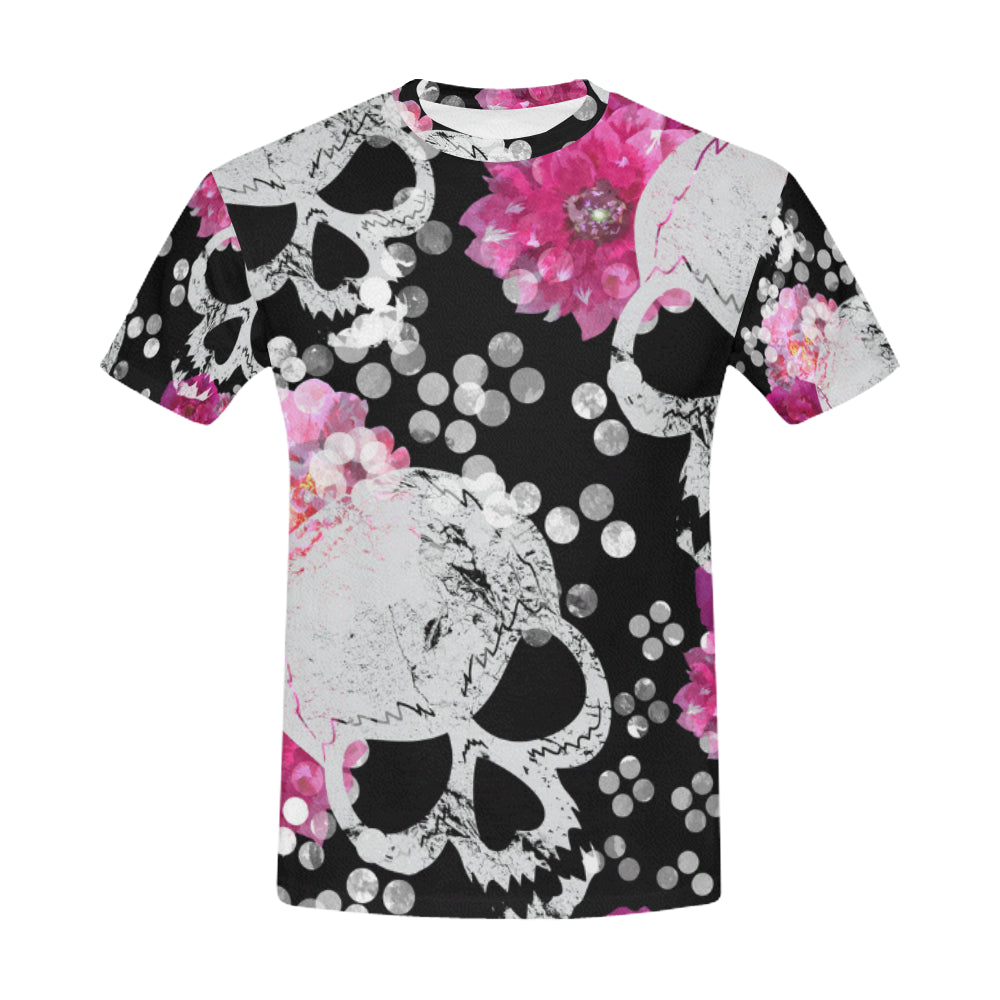 Flowers and skulls Floral gothic Pattern All Over Print T-Shirt for Men