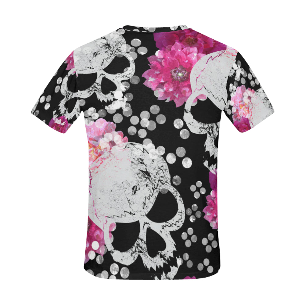 Flowers and skulls Floral gothic Pattern All Over Print T-Shirt for Men